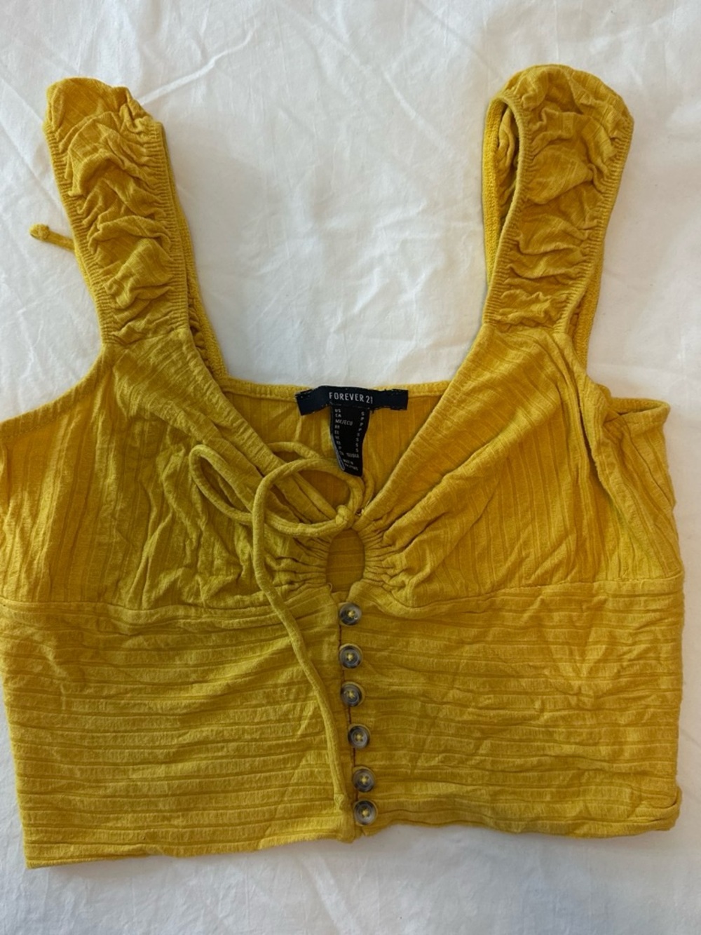 Forever 21 Golden Yellow Ruched Button-Front Crop Top